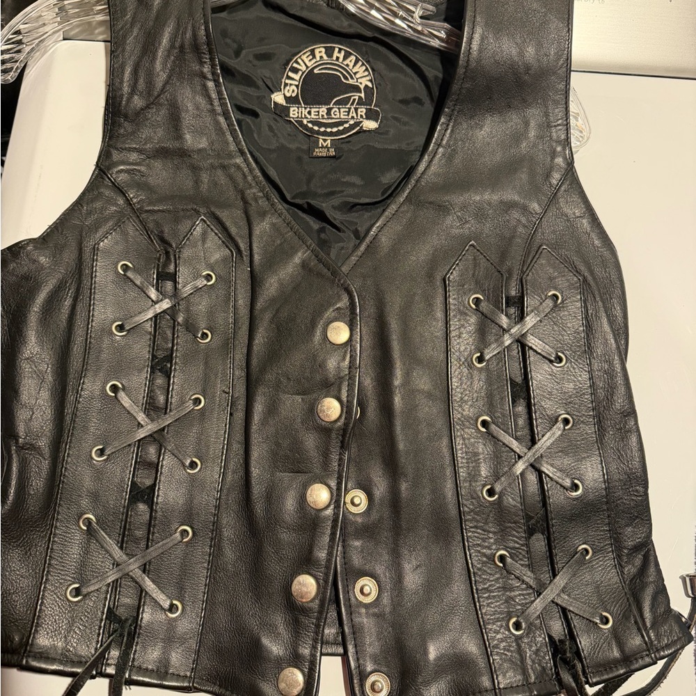 Silver Hawk Black Leather Vest